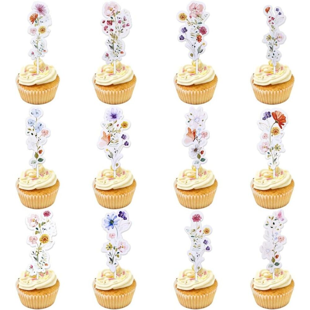 36pcs Baby Shower Cupcake Toppers, Wildflower Birthday Party Decorations